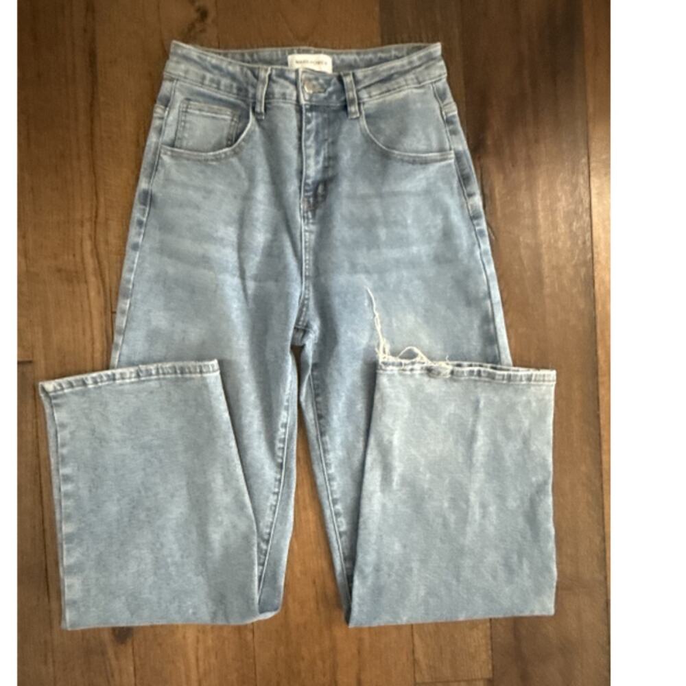 Mars Power Light Wash Wide Leg High Waist Distressed Jeans Size Small